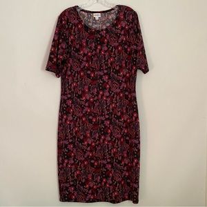 LuLaRoe Womens XL Dress Short Sleeve Simply Comfortable Black Purple Burgundy